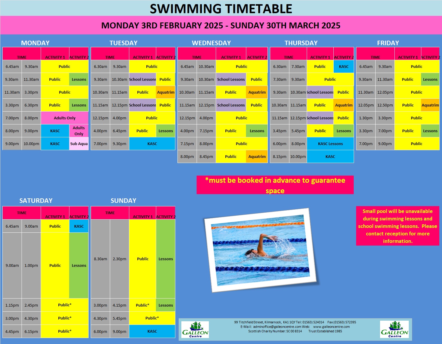 POOL TIMETABLE FROM 03.02.25 30.03.25