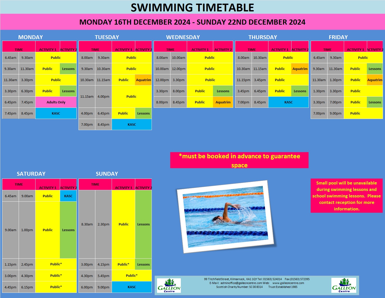 POOL TIMETABLE FROM 16.12.24 22.12.24