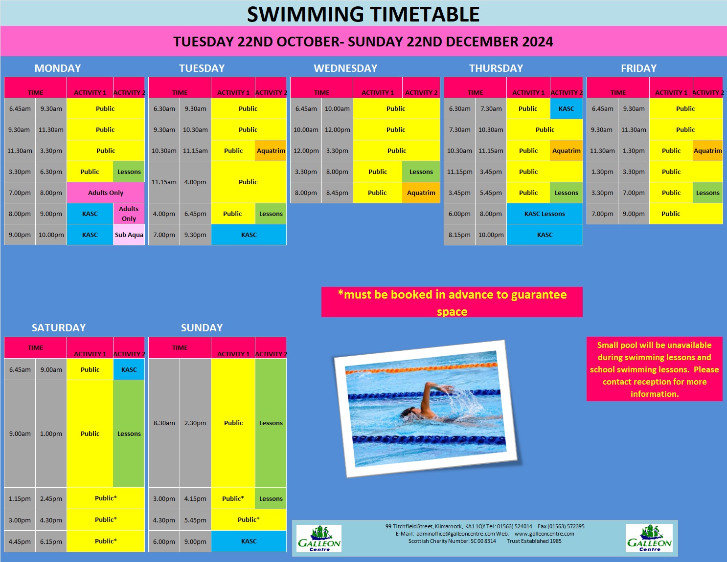 POOL TIMETABLE FROM 22.10.24