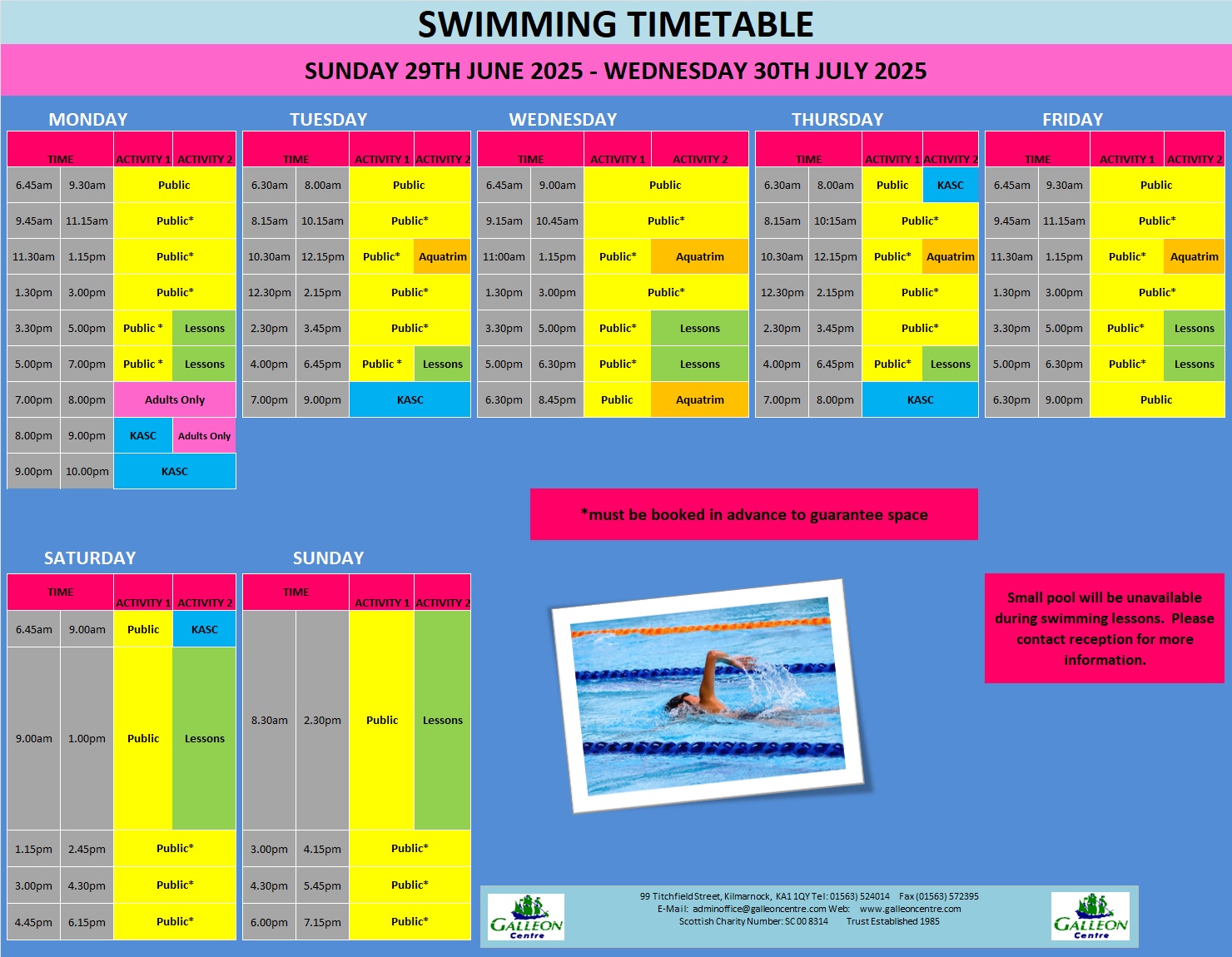 POOL TIMETABLE FROM 29.06.25 30.07.25